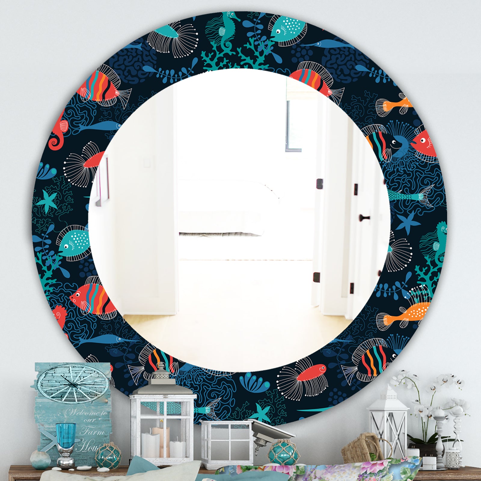 Costal Creatures 2 - Traditional Mirror - Frameless Oval or Round Wall Mirror