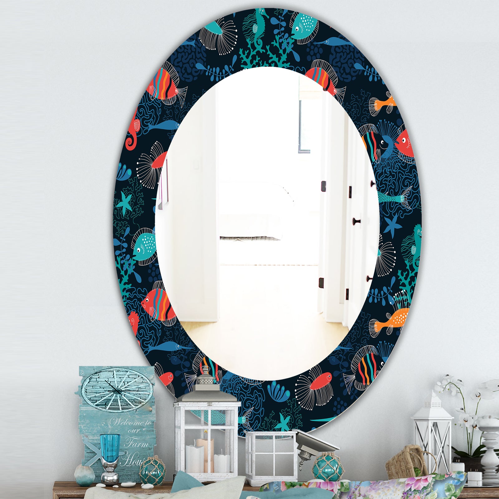 Costal Creatures 2 - Traditional Mirror - Frameless Oval or Round Wall Mirror