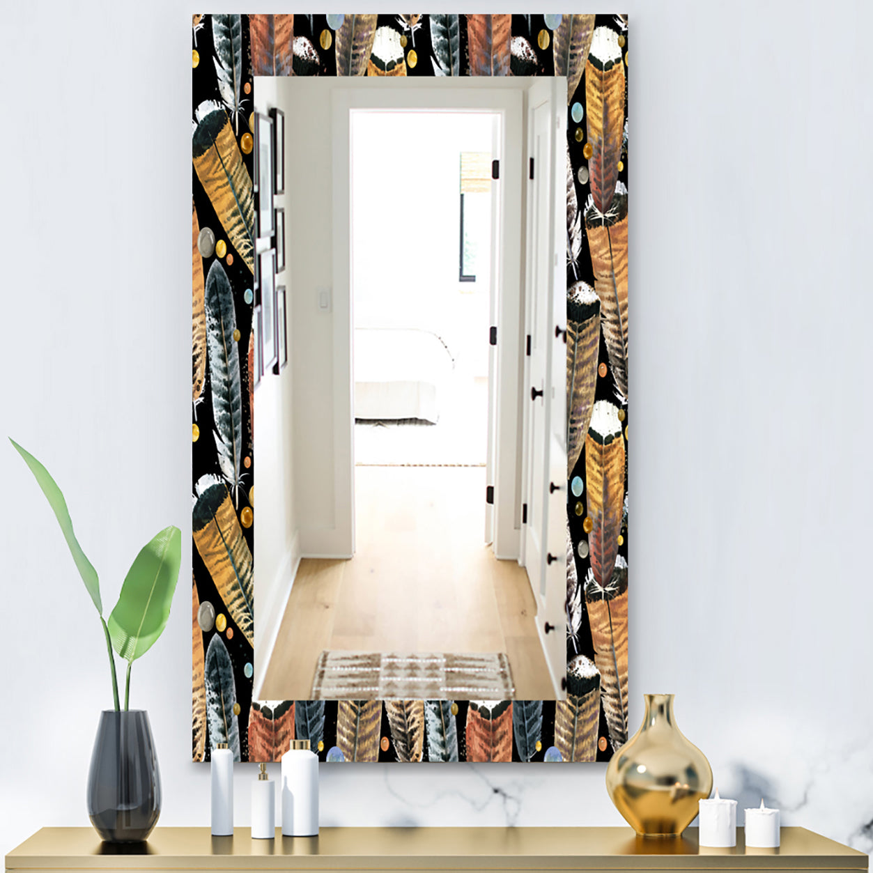 Feathers 1 - Bohemian and Eclectic Mirror - Frameless Wall Mirror