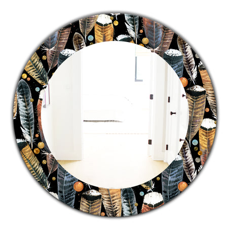 Feathers 1 - Bohemian and Eclectic Mirror - Frameless Oval or Round Wall Mirror