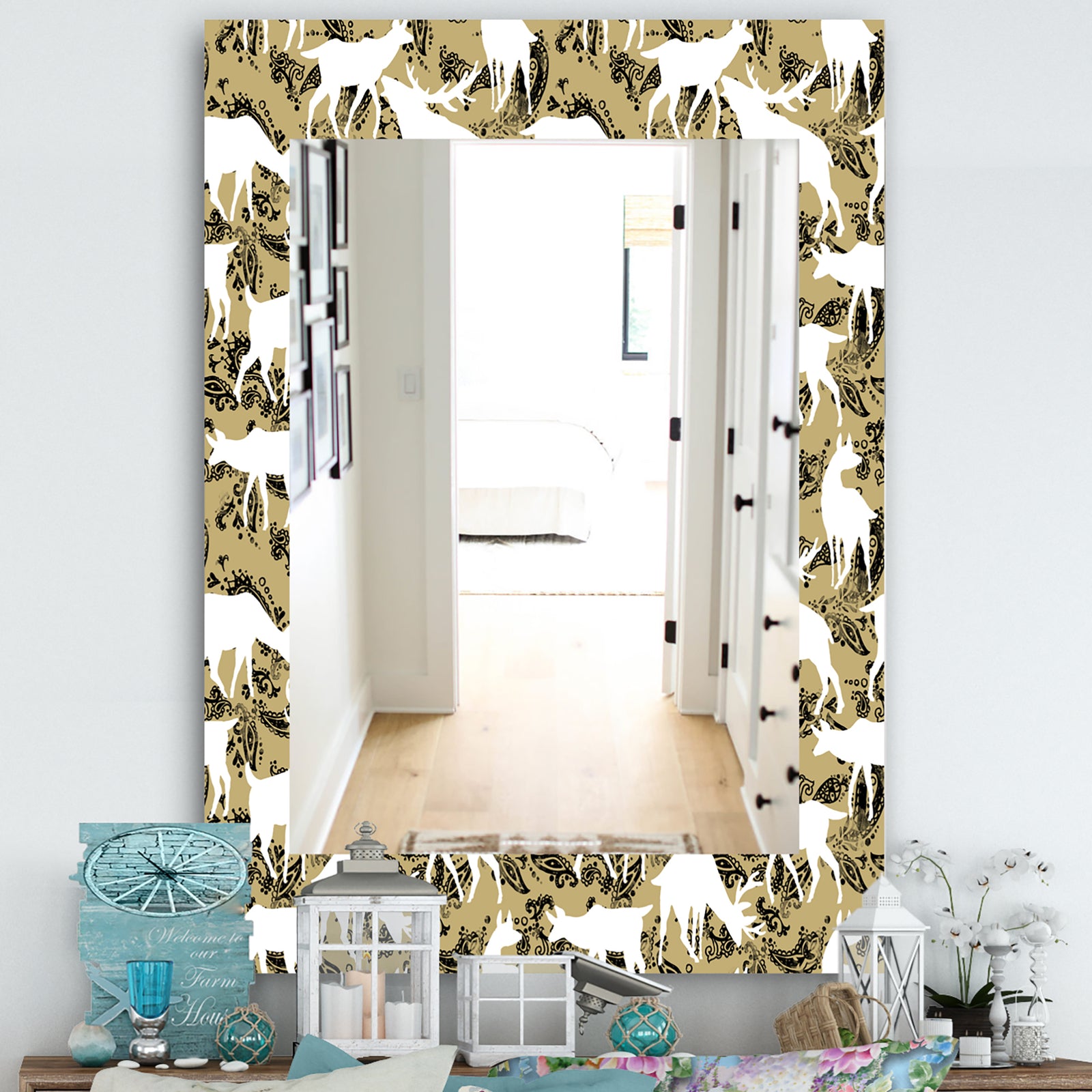 Wild Animals Pattern - Farmhouse Mirror - Frameless Vanity Mirror