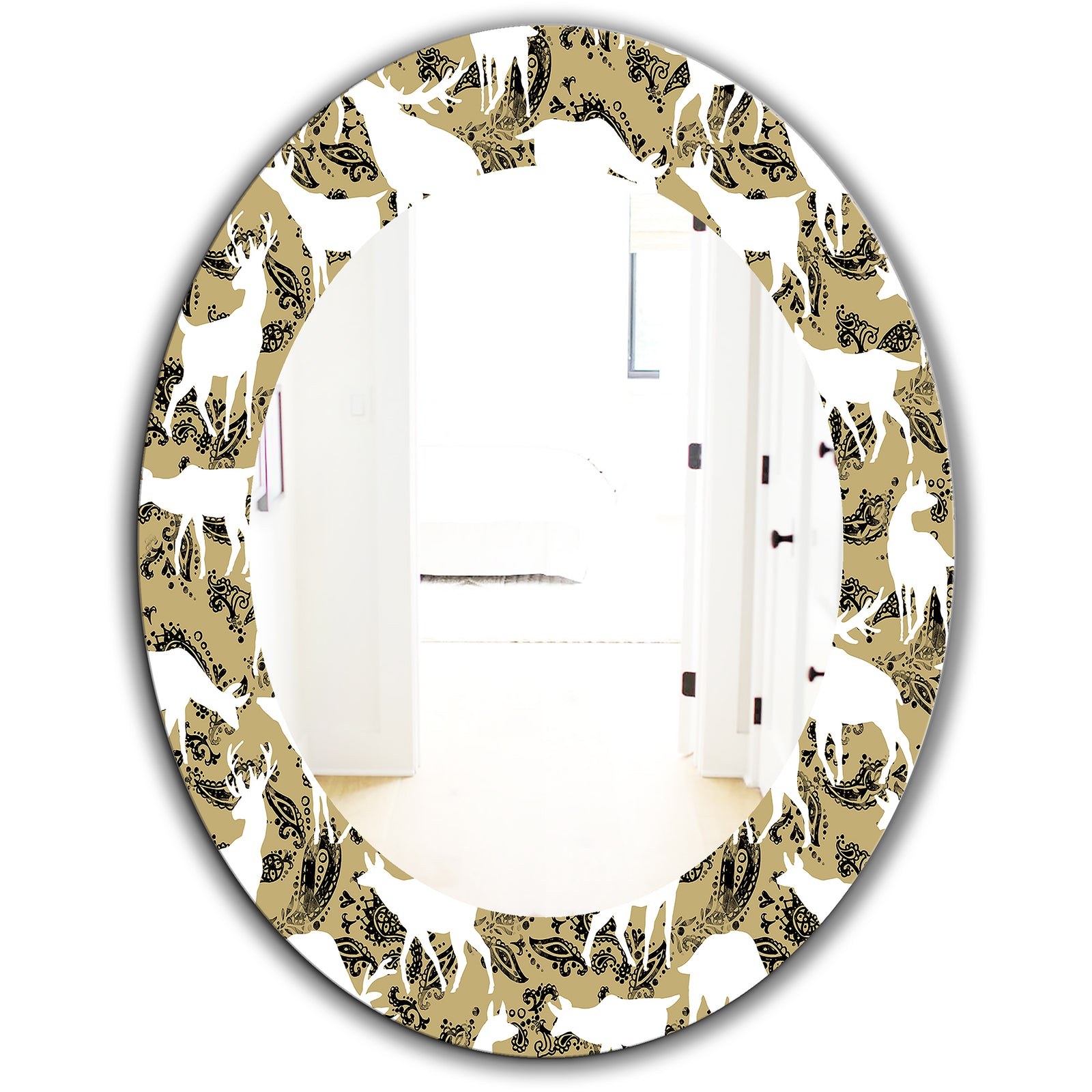 Wild Animals Pattern - Farmhouse Mirror - Frameless Oval or Round Wall Mirror