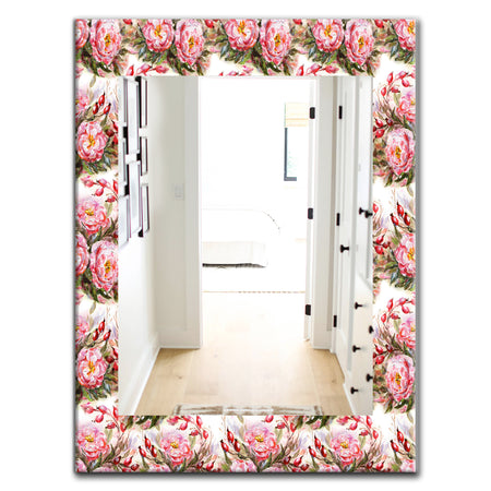 Pink Blossom 1 - Farmhouse Mirror - Frameless Vanity Mirror