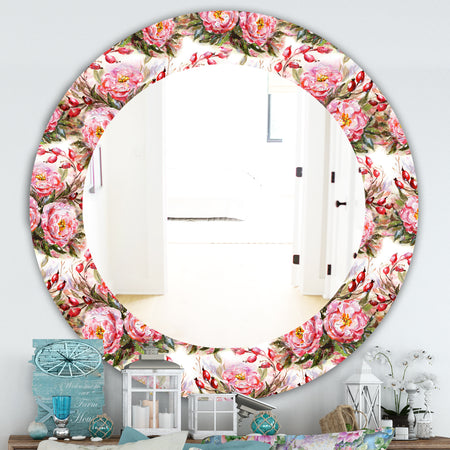 Pink Blossom 1 - Farmhouse Mirror - Frameless Oval or Round Wall Mirror