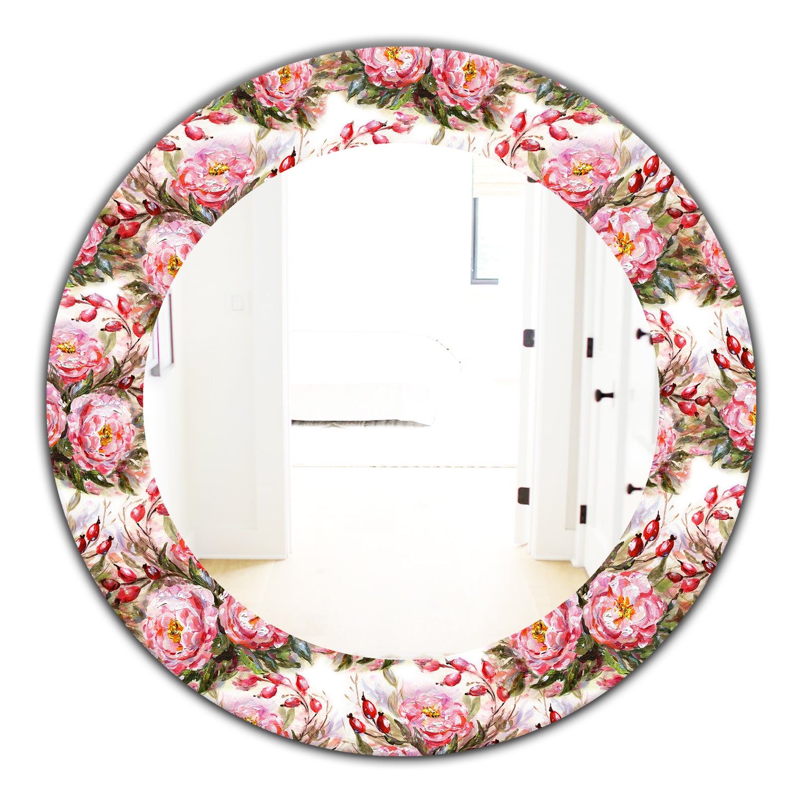 Pink Blossom 1 - Farmhouse Mirror - Frameless Oval or Round Wall Mirror