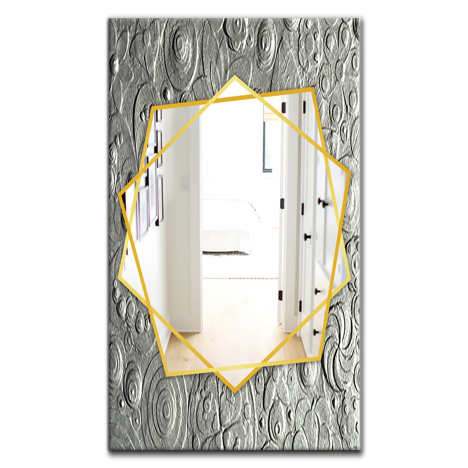 Silver Flower Embossing - Traditional Mirror - Frameless Wall Mirror