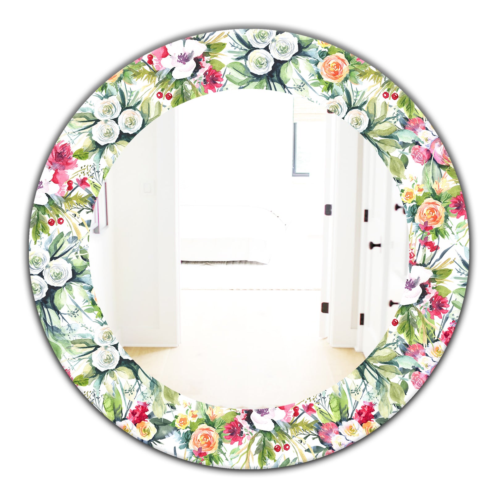 Pink Blossom 2 - Traditional Mirror - Frameless Oval or Round Wall Mirror