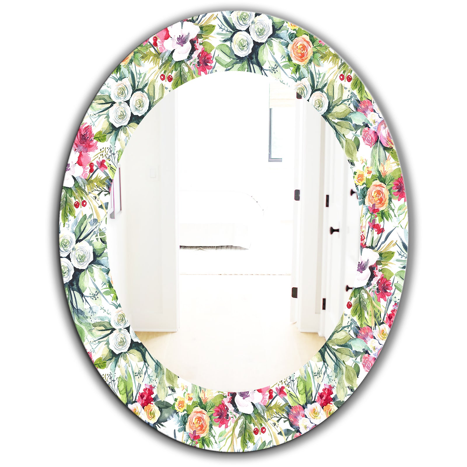 Pink Blossom 2 - Traditional Mirror - Frameless Oval or Round Wall Mirror