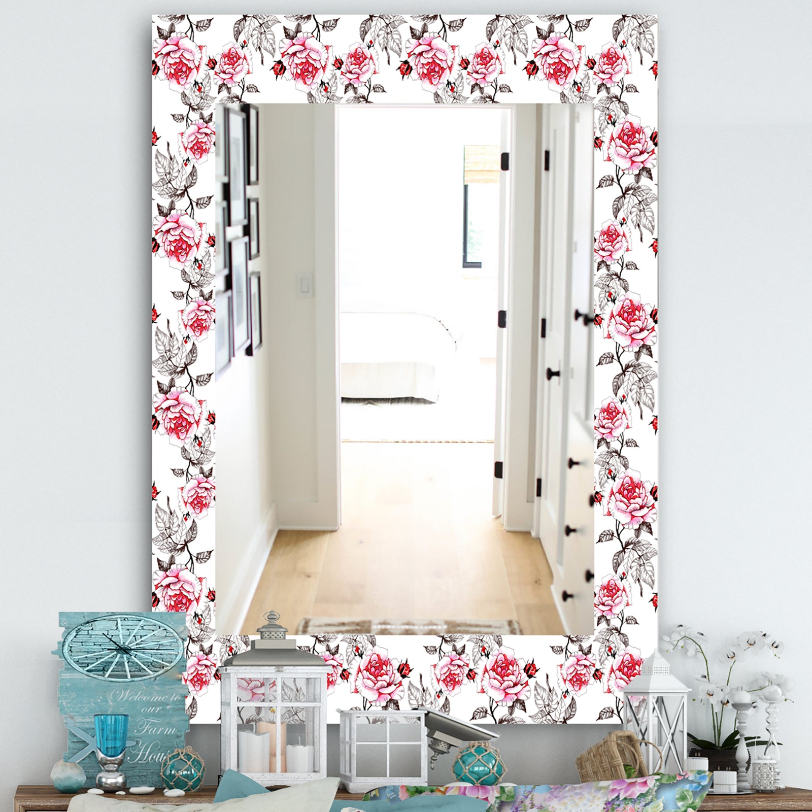 Pink Blossom 3 - Farmhouse Mirror - Vanity Mirror