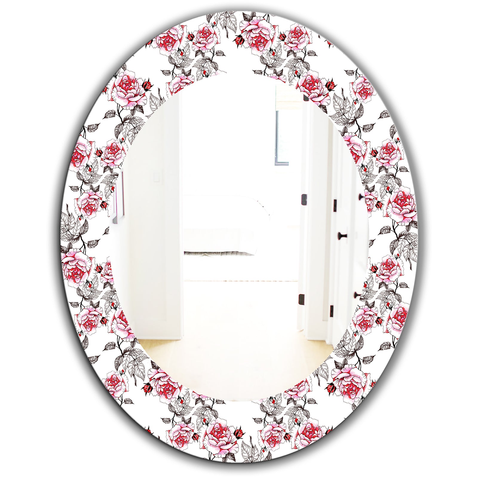 Pink Blossom 3 - Farmhouse Mirror - Oval or Round Wall Mirror