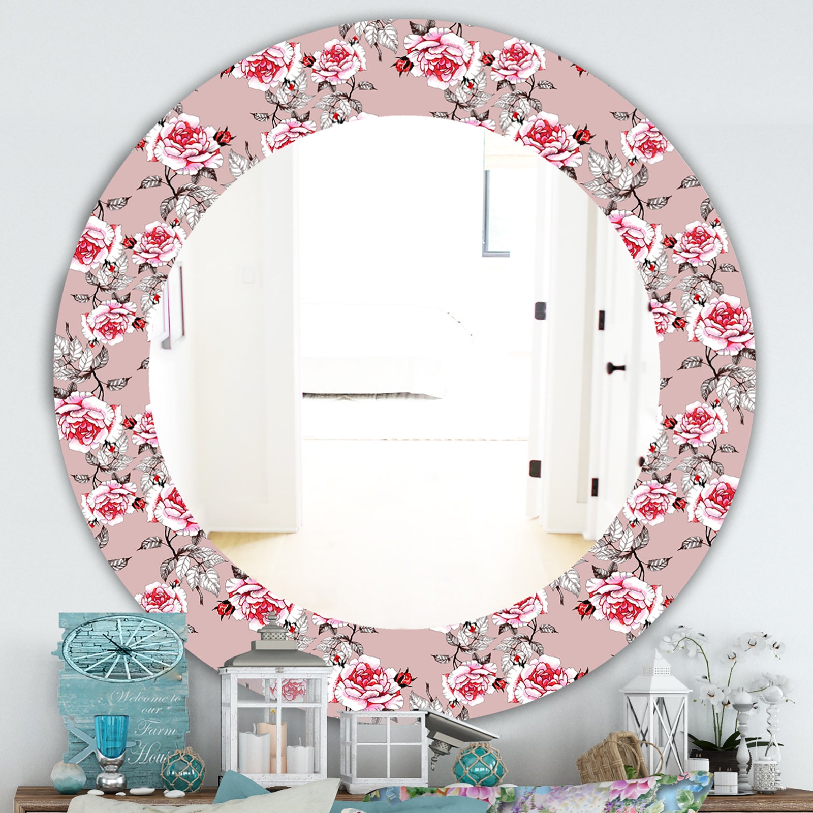 Pink Blossom 5 - Traditional Mirror - Oval or Round Wall Mirror