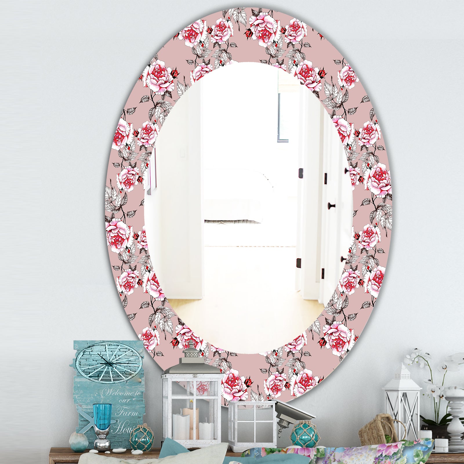 Pink Blossom 5 - Traditional Mirror - Oval or Round Wall Mirror