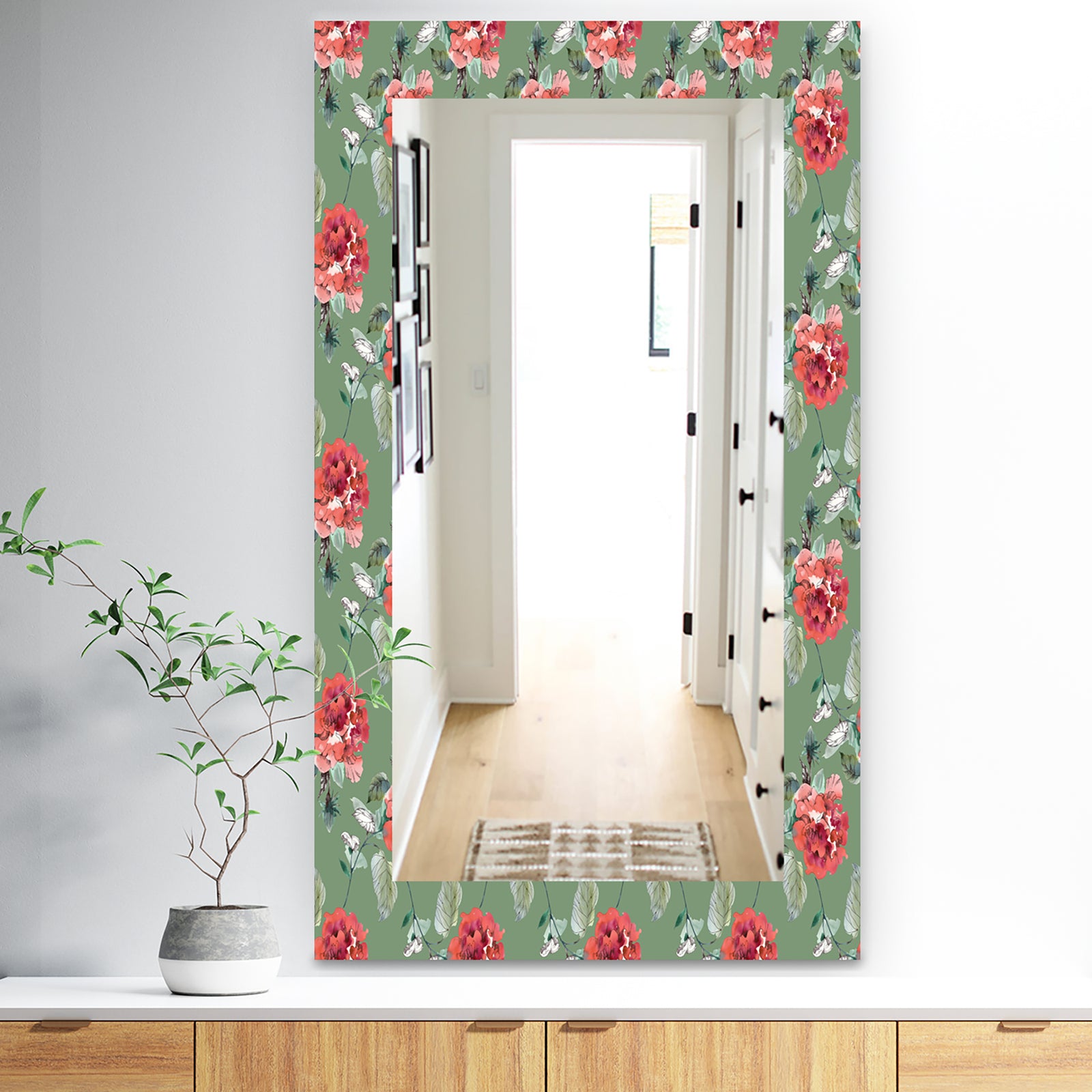 Green Flowers 1 - Traditional Mirror - Frameless Wall Mirror