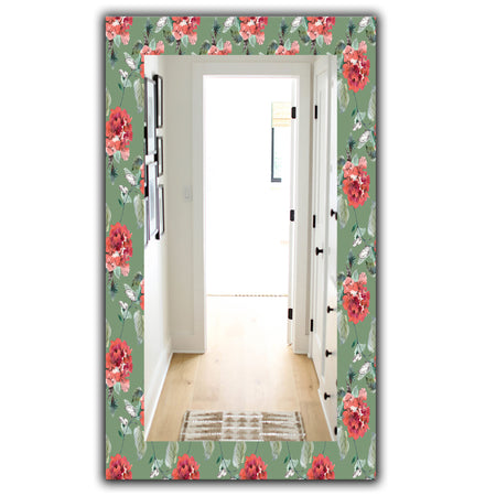 Green Flowers 1 - Traditional Mirror - Frameless Wall Mirror