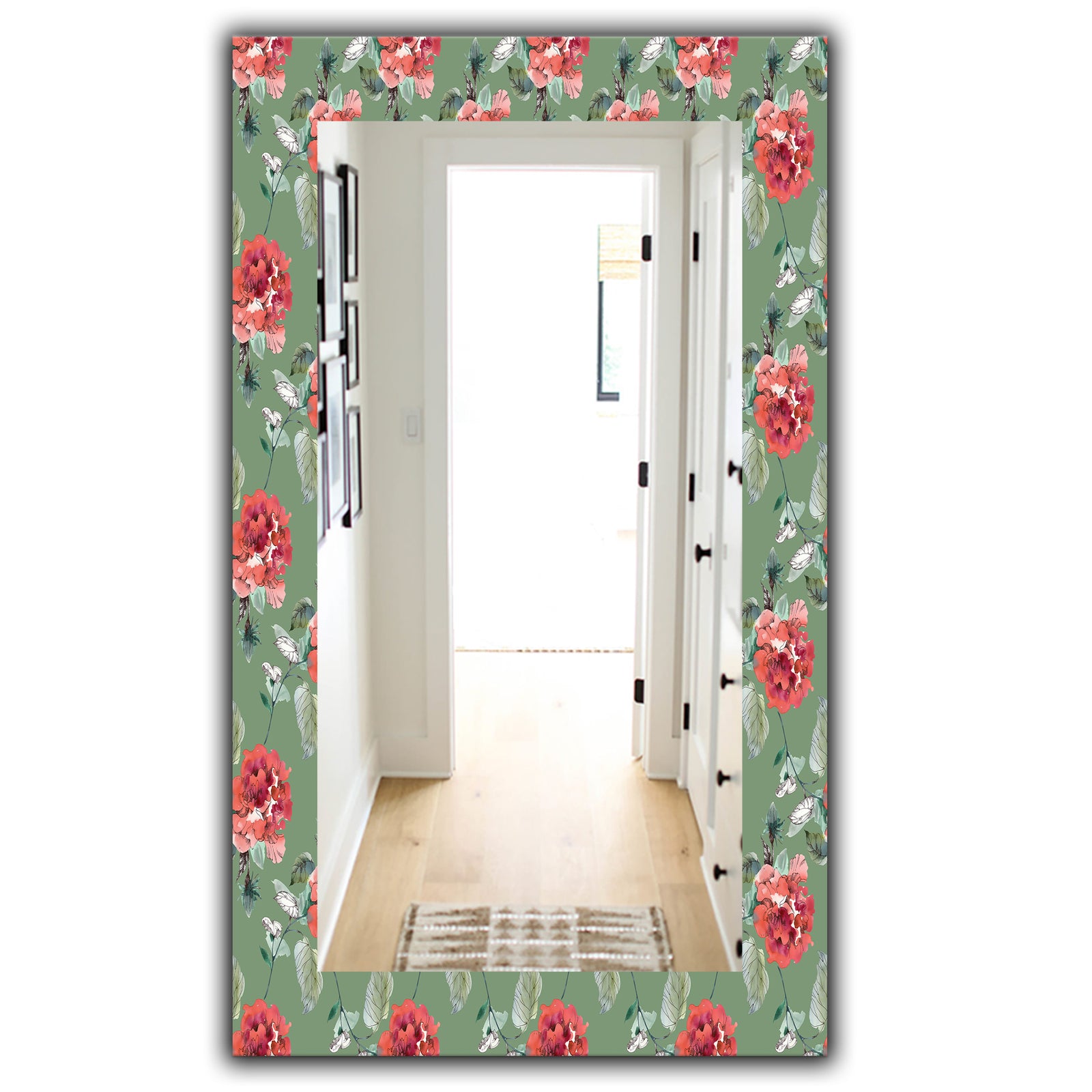Green Flowers 1 - Traditional Mirror - Frameless Wall Mirror