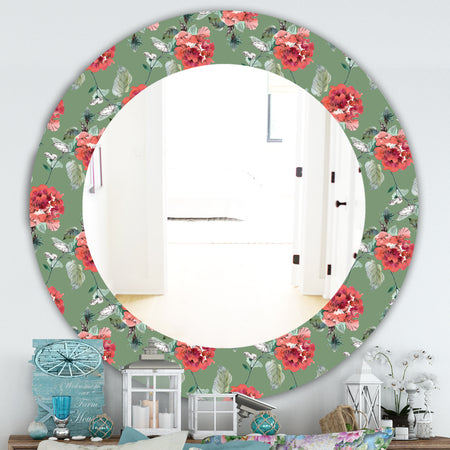 Green Flowers 1 - Traditional Mirror - Frameless Oval or Round Wall Mirror