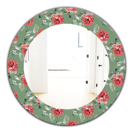 Green Flowers 1 - Traditional Mirror - Frameless Oval or Round Wall Mirror