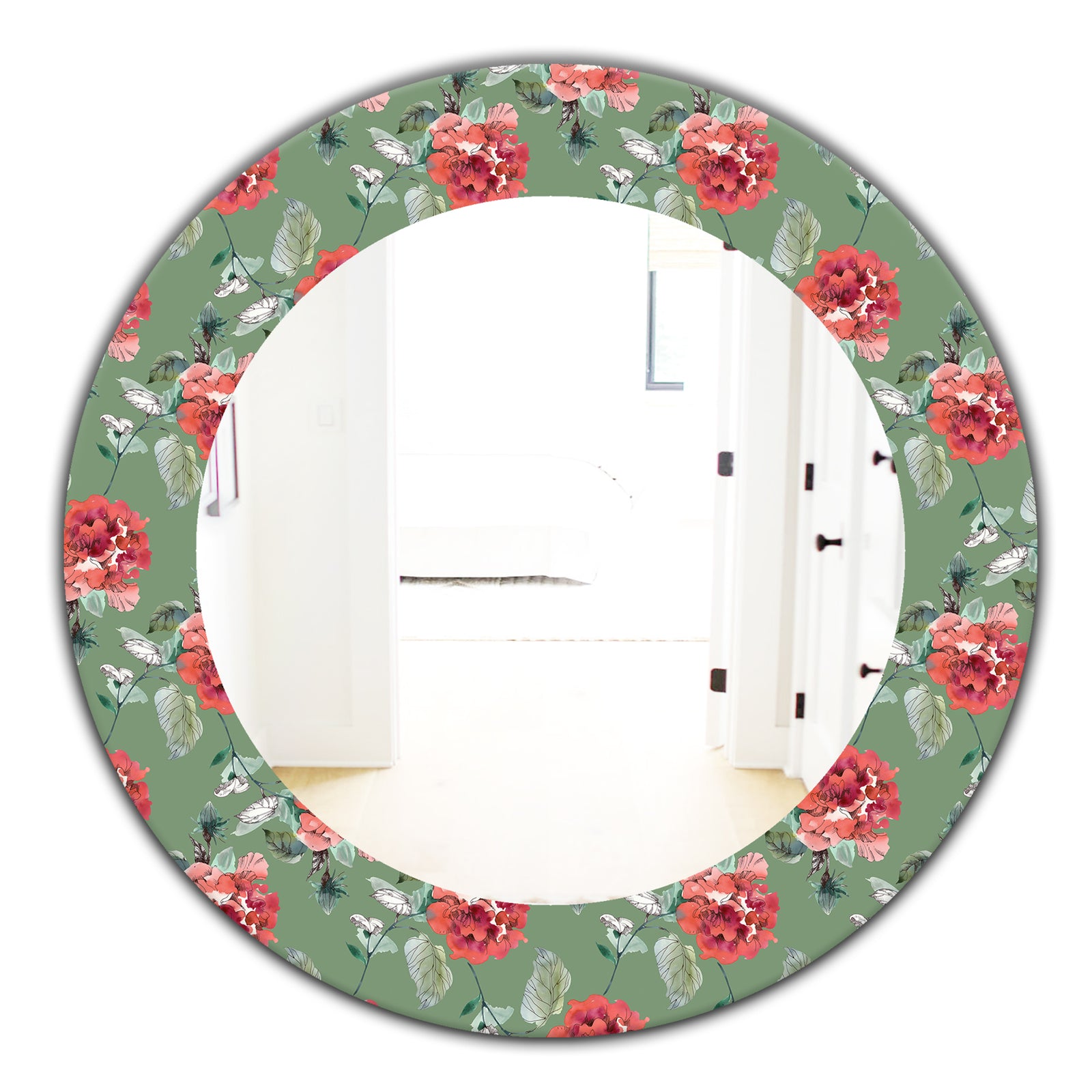 Green Flowers 1 - Traditional Mirror - Frameless Oval or Round Wall Mirror