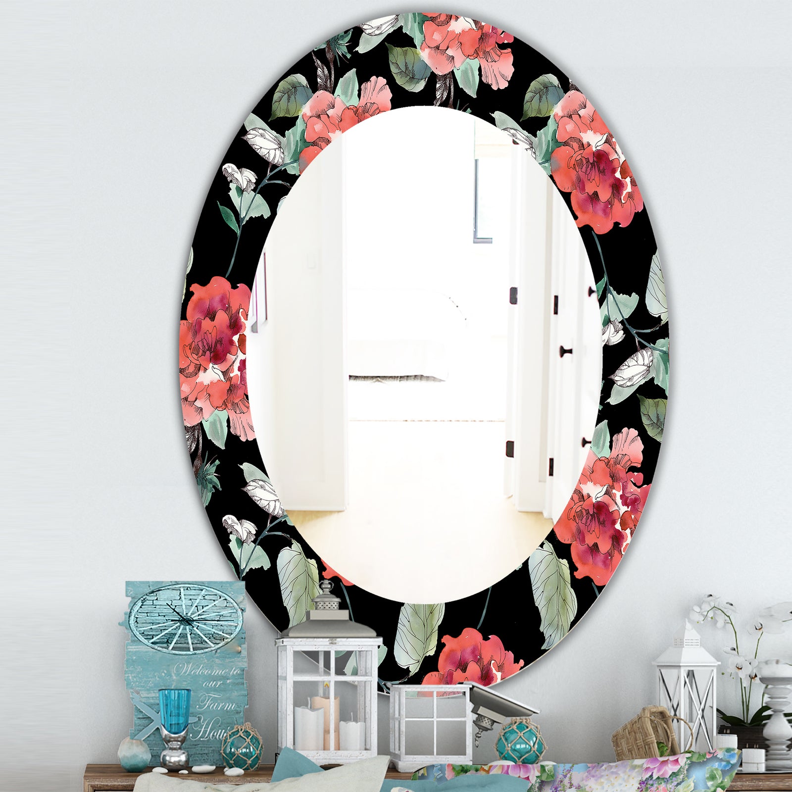 Obsidian Bloom 1 - Traditional Mirror - Oval or Round Wall Mirror