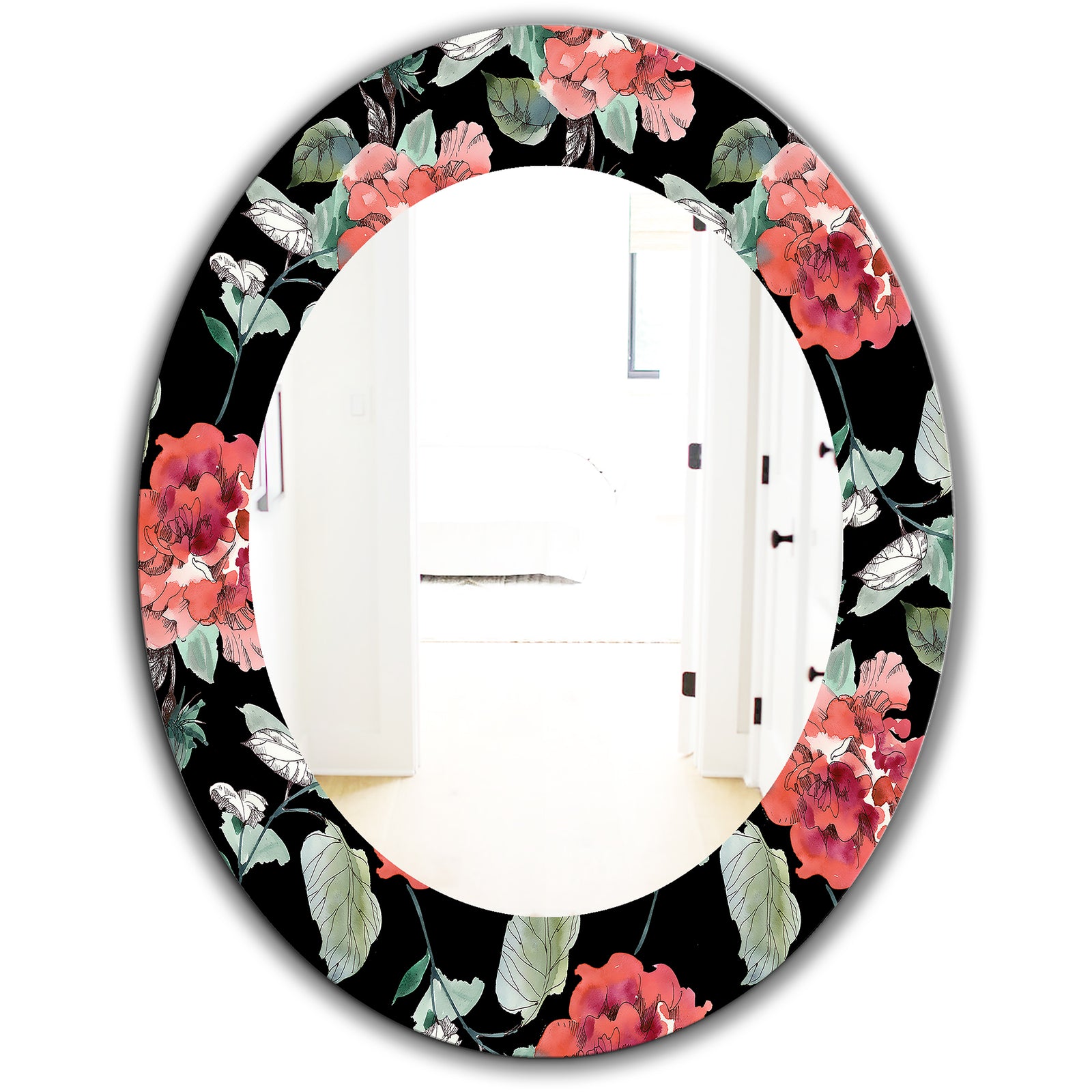 Obsidian Bloom 1 - Traditional Mirror - Oval or Round Wall Mirror