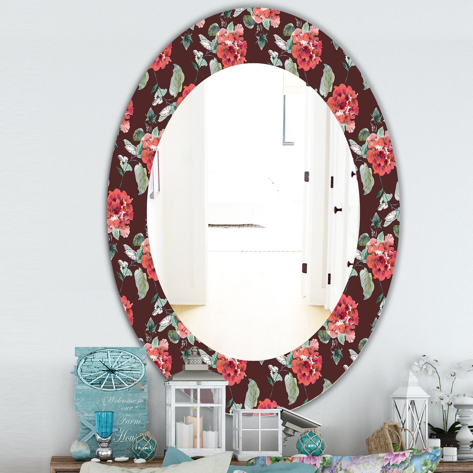 Obsidian Bloom 2 - Traditional Mirror - Oval or Round Wall Mirror