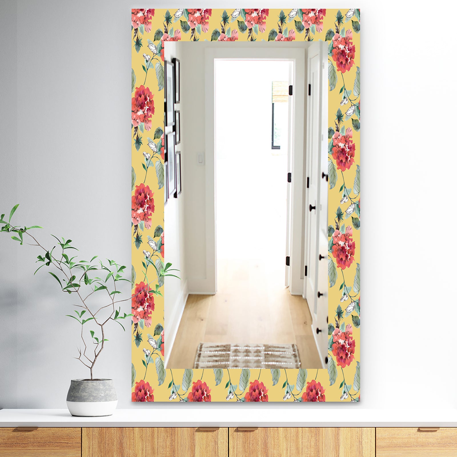 Red Rose In Yellow - Traditional Mirror - Frameless Bathroom Mirror