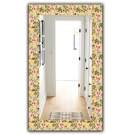 Floral and Birds In Yellow - Traditional Mirror - Frameless Vanity Mirror
