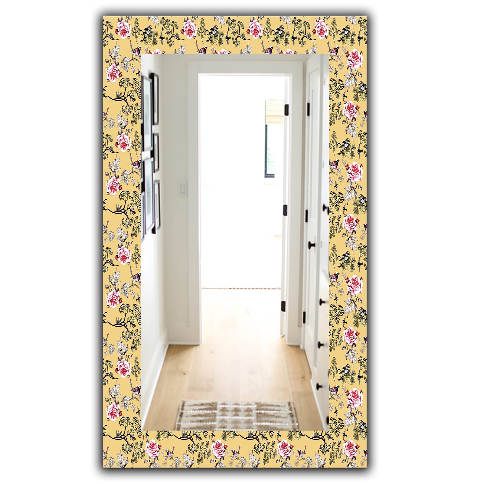 Floral and Birds In Yellow - Traditional Mirror - Frameless Vanity Mirror