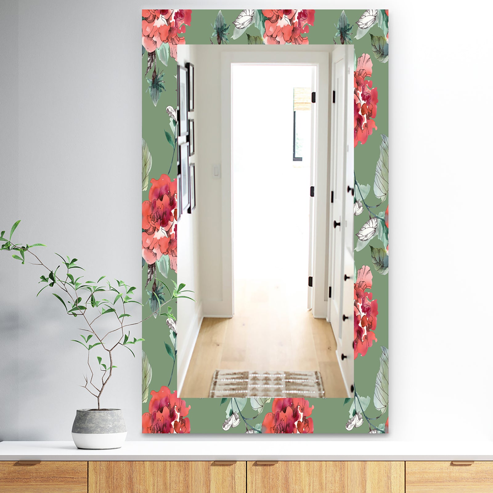 Green Flowers 2 - Traditional Mirror - Wall Mirror