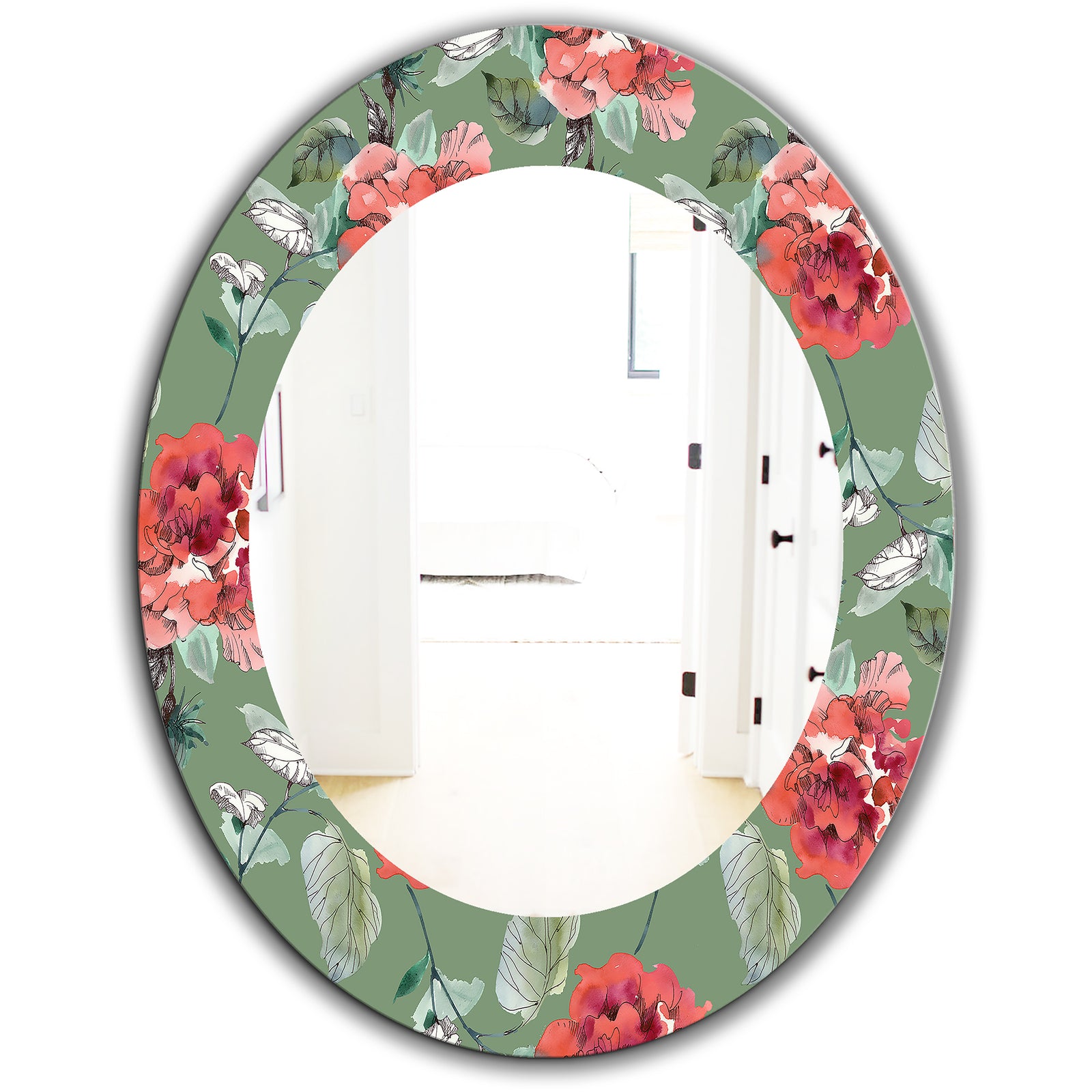 Green Flowers 2 - Traditional Mirror - Oval or Round Wall Mirror