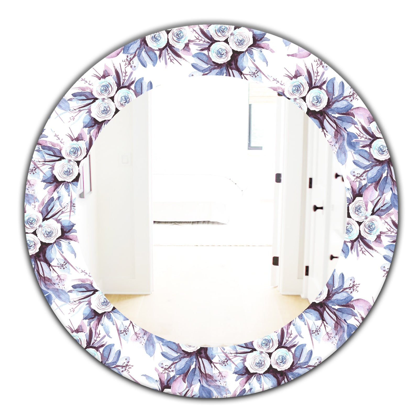 Purple Bloom 1 - Traditional Mirror - Frameless Oval or Round Bathroom Mirror