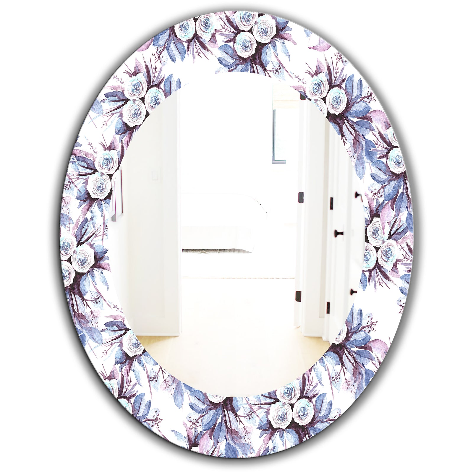 Purple Bloom 1 - Traditional Mirror - Frameless Oval or Round Bathroom Mirror