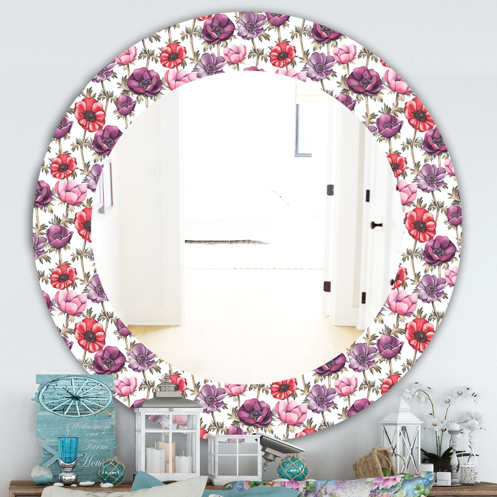 Purple Bloom 2 - Traditional Mirror - Frameless Oval or Round Bathroom Mirror