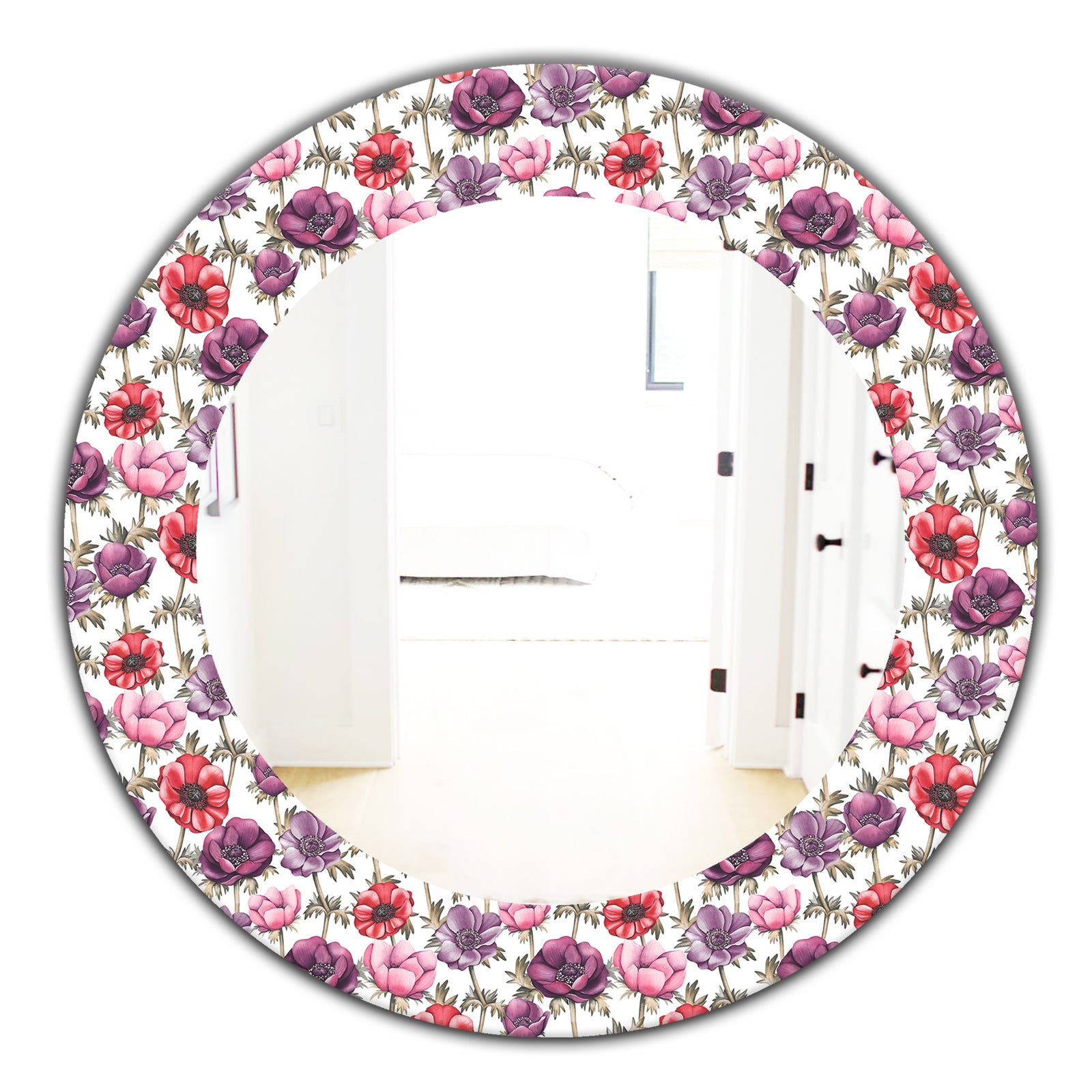 Purple Bloom 2 - Traditional Mirror - Frameless Oval or Round Bathroom Mirror