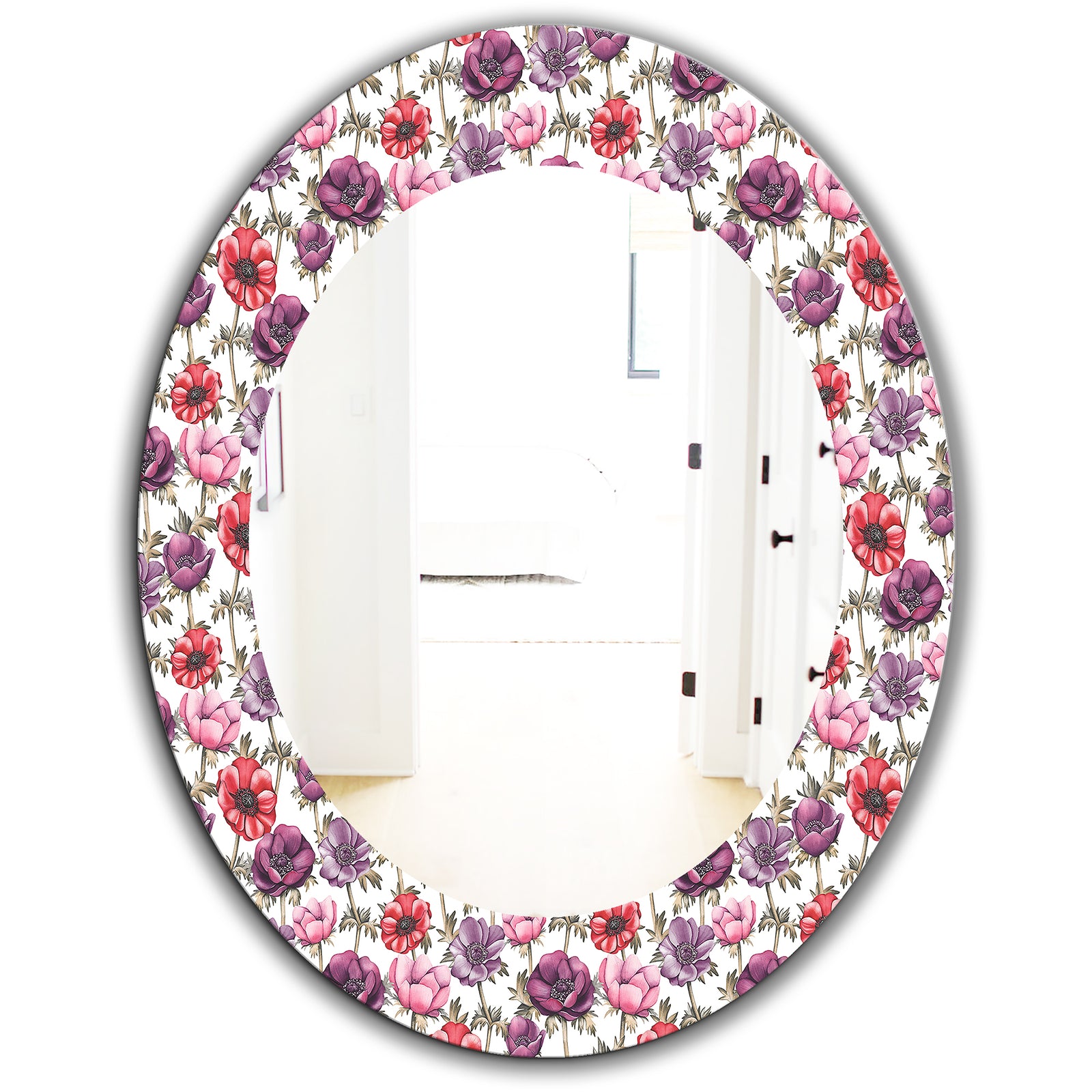 Purple Bloom 2 - Traditional Mirror - Frameless Oval or Round Bathroom Mirror