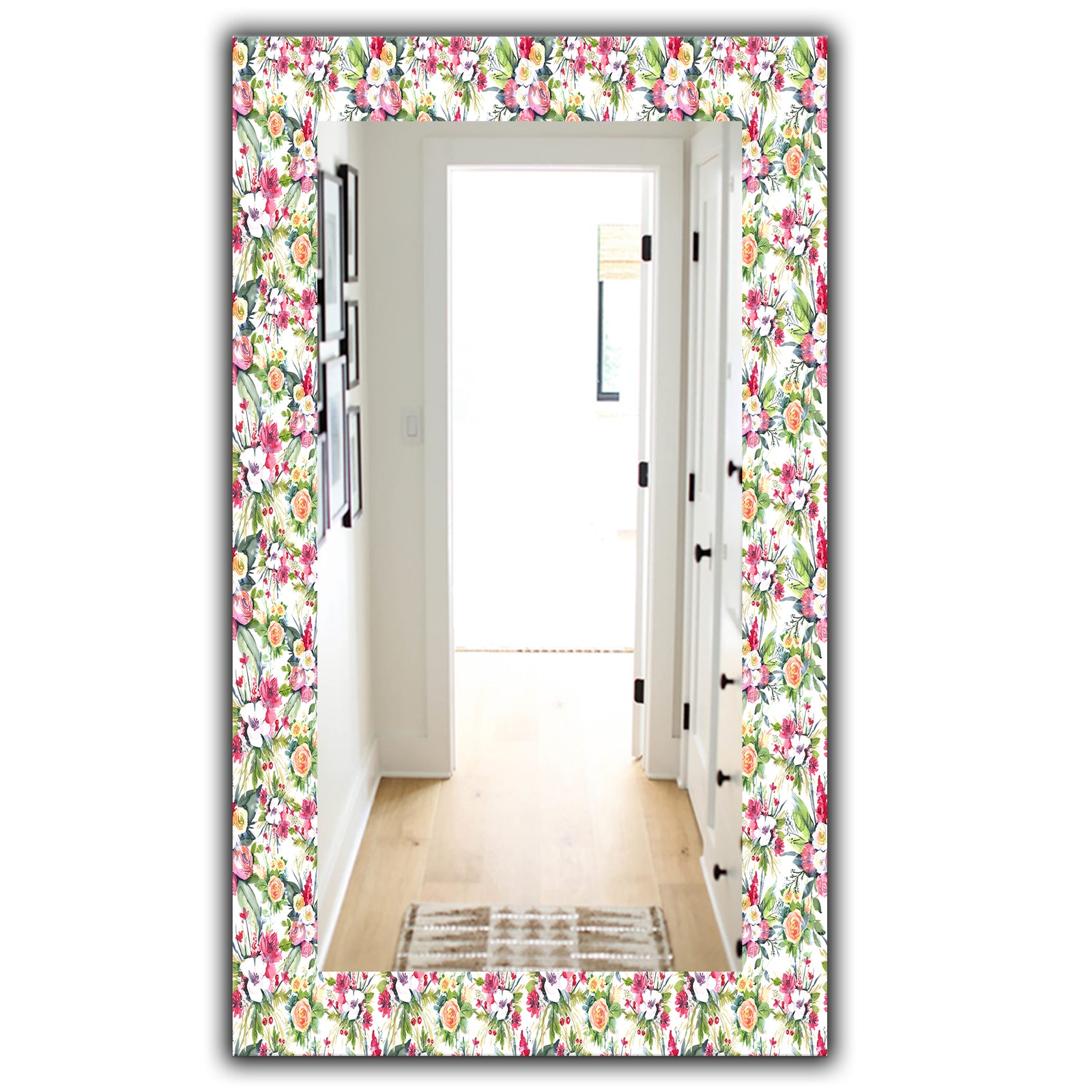 Green Flowers 3 - Traditional Mirror - Vanity Mirror