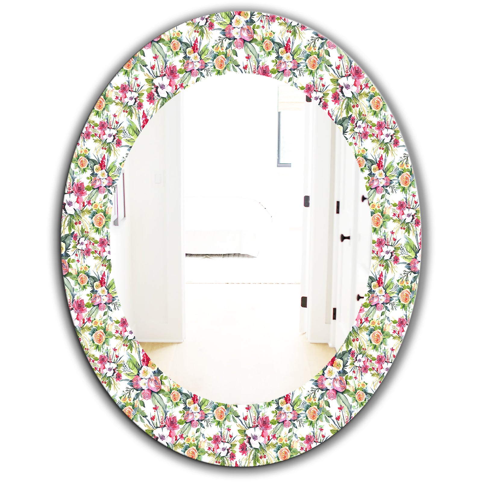 Green Flowers 3 - Traditional Mirror - Oval or Round Wall Mirror