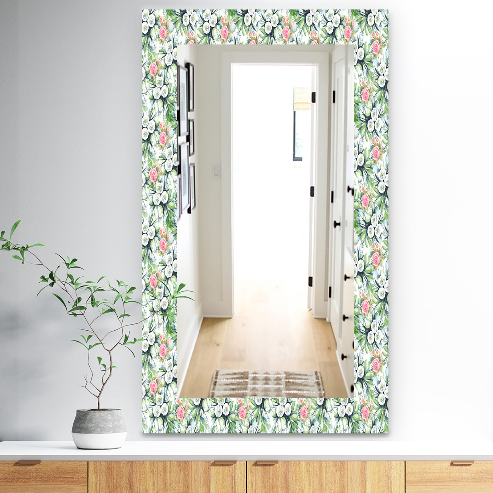 Green Flowers 4 - Traditional Mirror - Wall Mirror