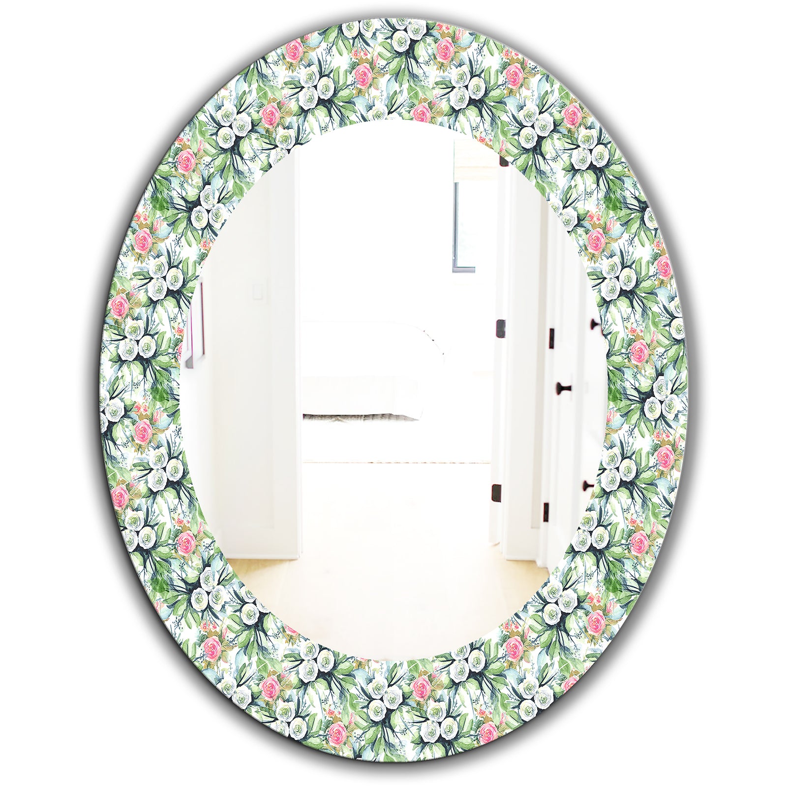 Green Flowers 4 - Traditional Mirror - Oval or Round Wall Mirror