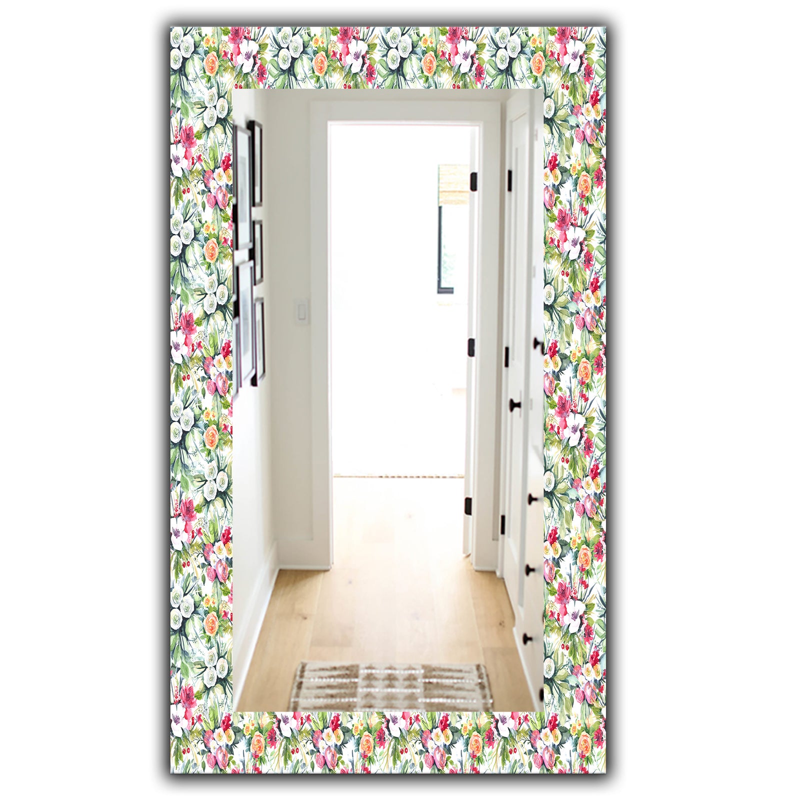 Green Flowers 6 - Traditional Mirror - Vanity Mirror
