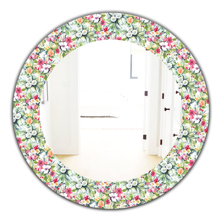 Green Flowers 6 - Traditional Mirror - Frameless Oval or Round Wall Mirror