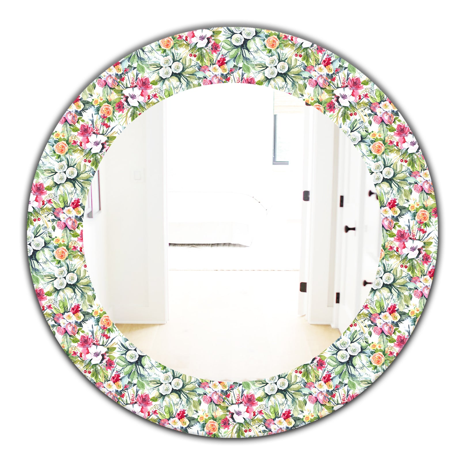 Green Flowers 6 - Traditional Mirror - Frameless Oval or Round Wall Mirror