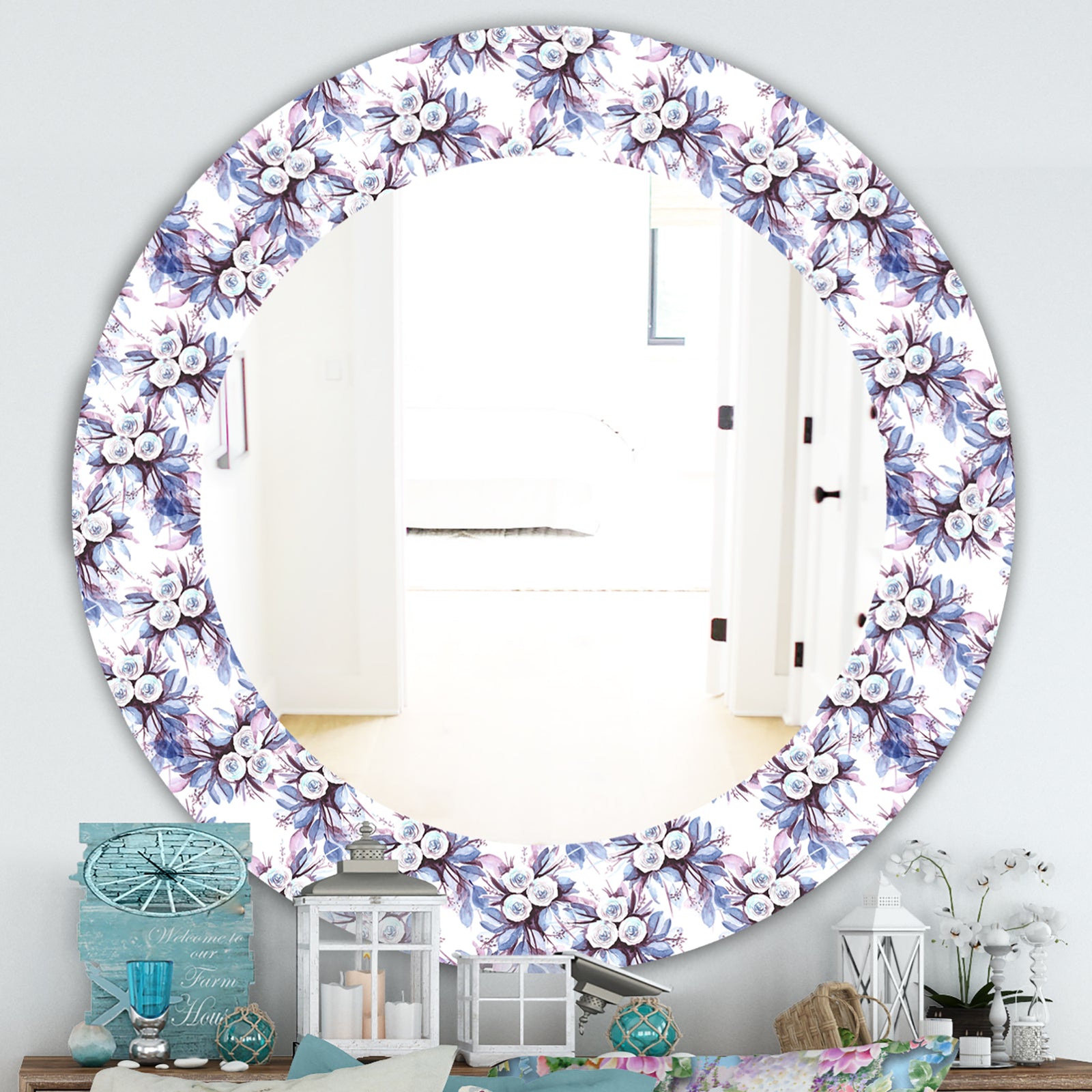 Purple Bloom 3 - Traditional Mirror - Frameless Oval or Round Bathroom Mirror