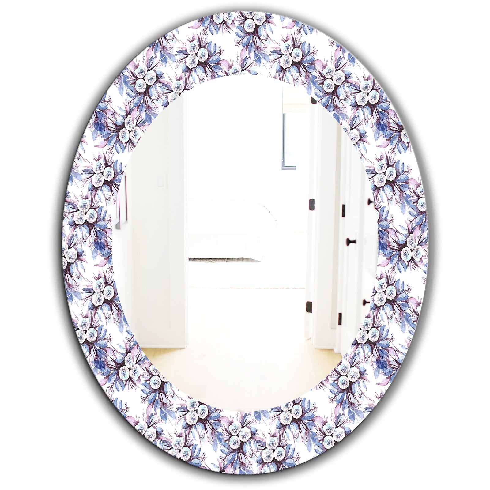 Purple Bloom 3 - Traditional Mirror - Frameless Oval or Round Bathroom Mirror
