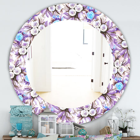 Purple Bloom 4 - Traditional Mirror - Frameless Oval or Round Wall Mirror