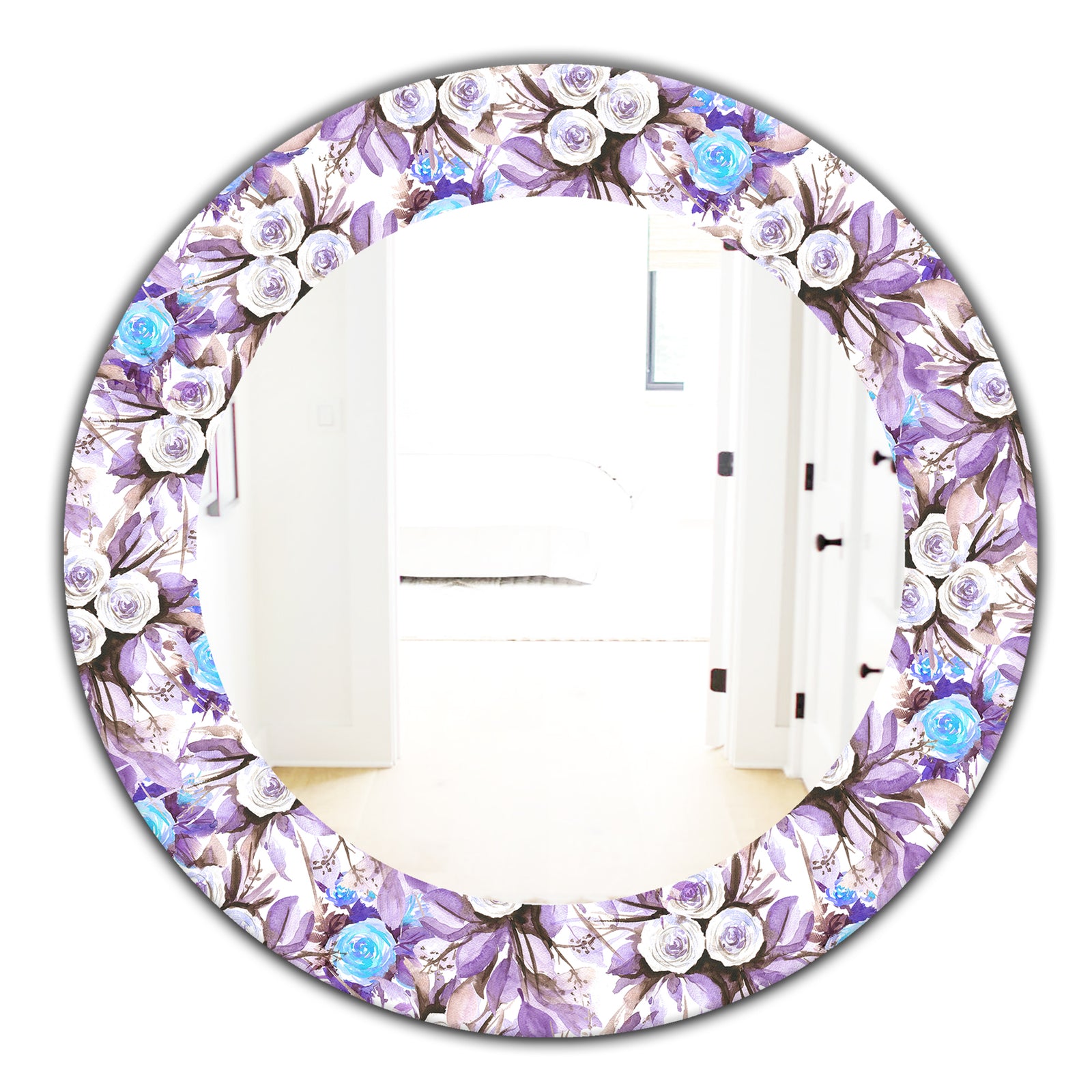 Purple Bloom 4 - Traditional Mirror - Frameless Oval or Round Wall Mirror