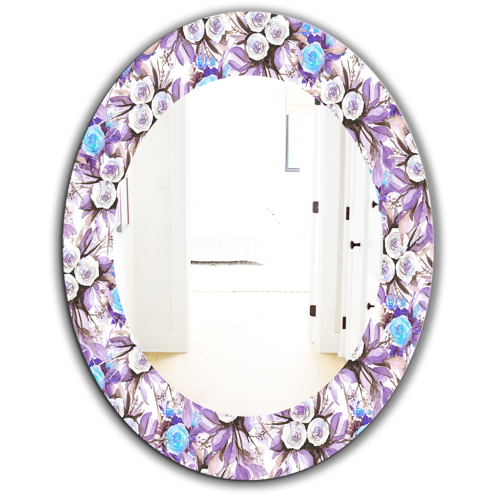 Purple Bloom 4 - Traditional Mirror - Frameless Oval or Round Wall Mirror