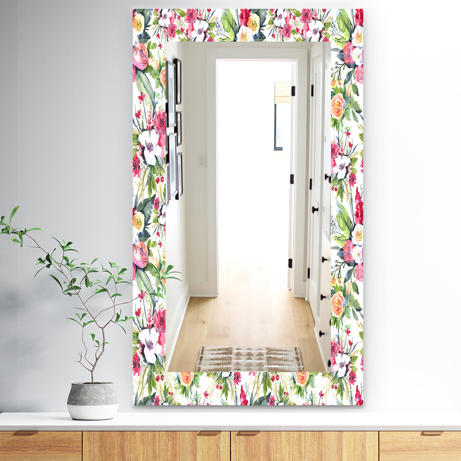 Green Flowers 7 - Traditional Mirror - Wall Mirror