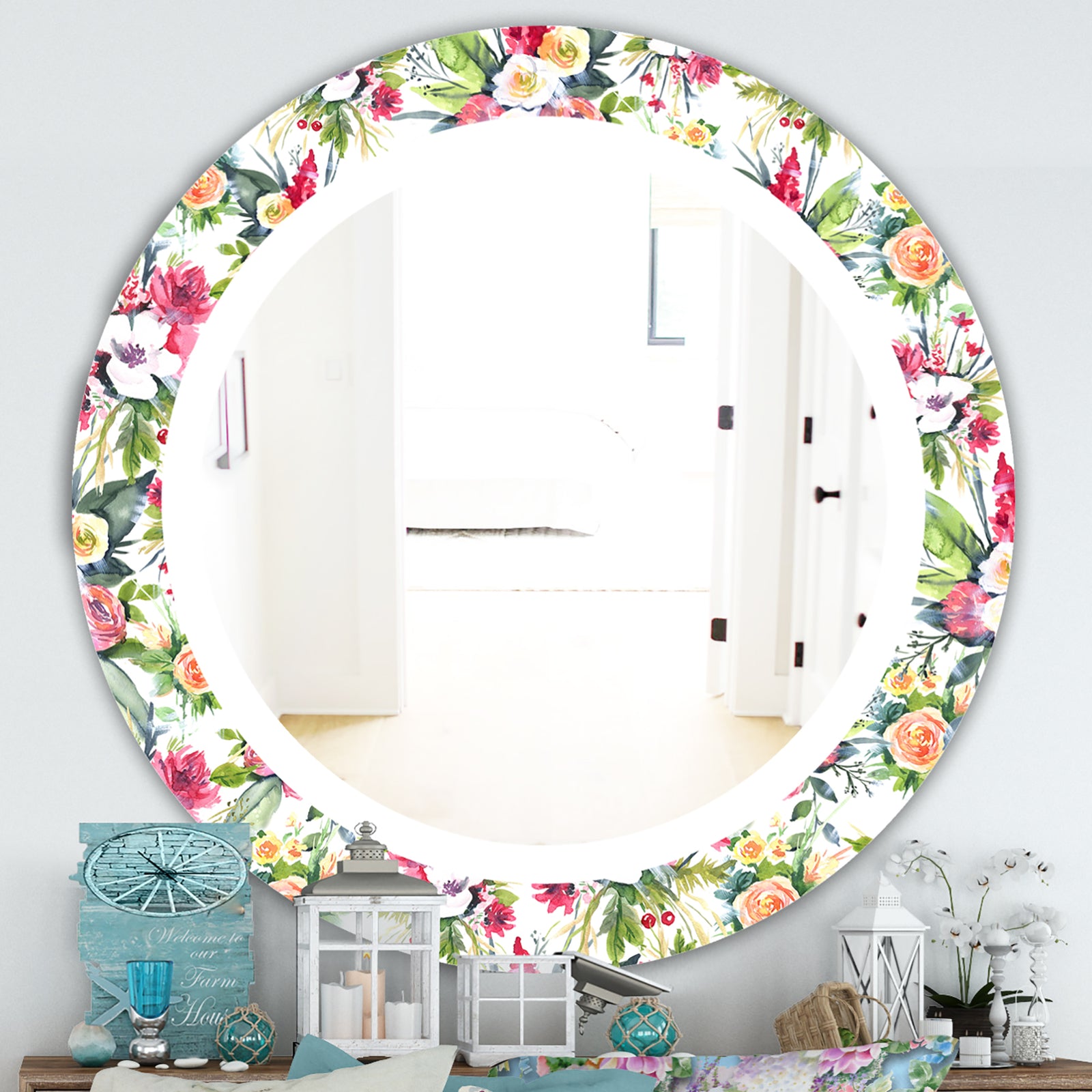 Green Flowers 7 - Traditional Mirror - Oval or Round Wall Mirror