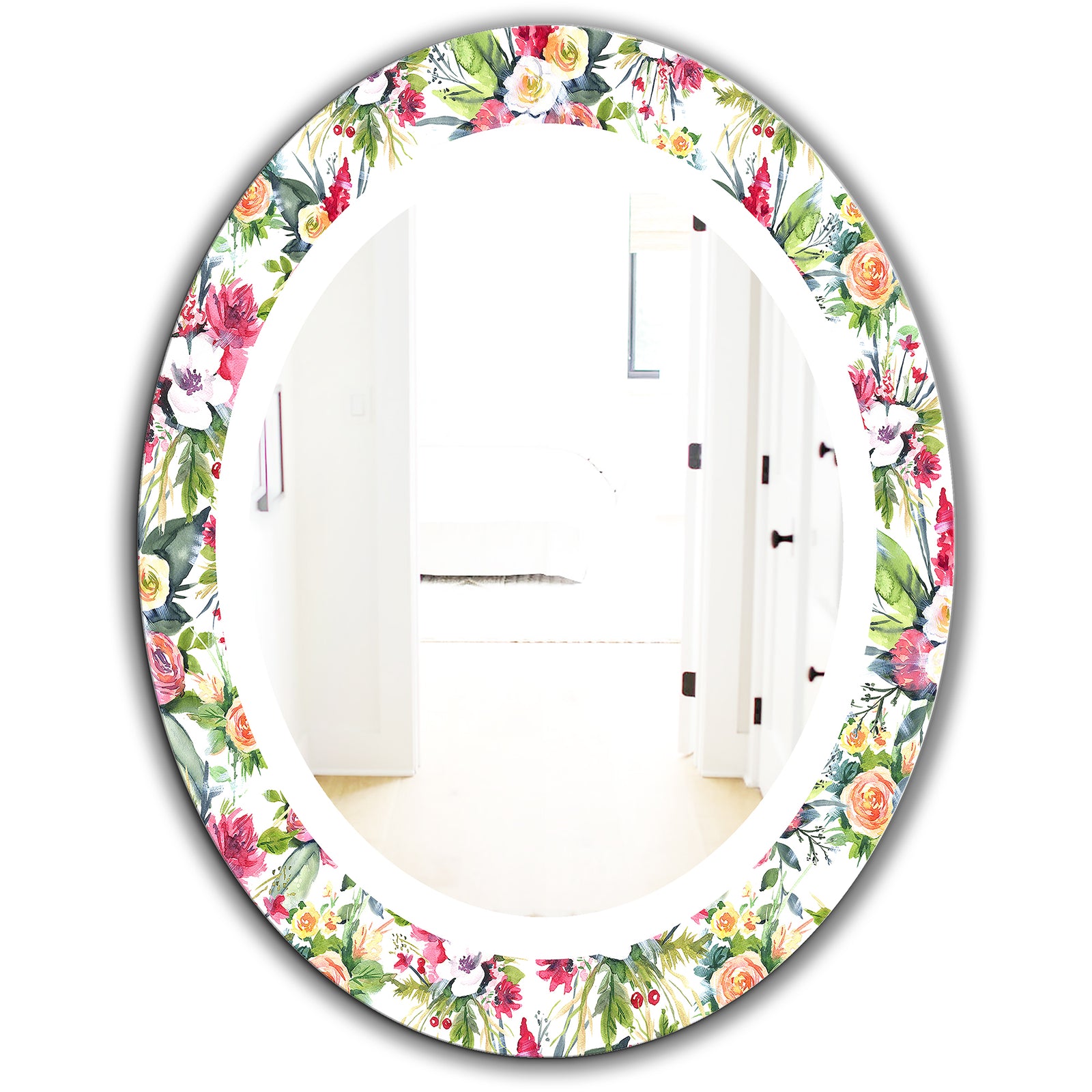 Green Flowers 7 - Traditional Mirror - Oval or Round Wall Mirror